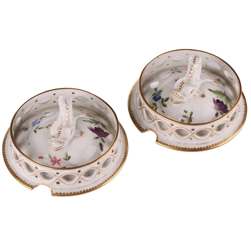 333 - Pair of Chamberlains Worcester ice pails and covers, painted with cut summer blooms circa 1810, The ... 