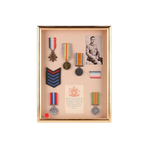 356 - A framed set of First and Second World War medals to R A F Chown, service no.1473784, including his ... 