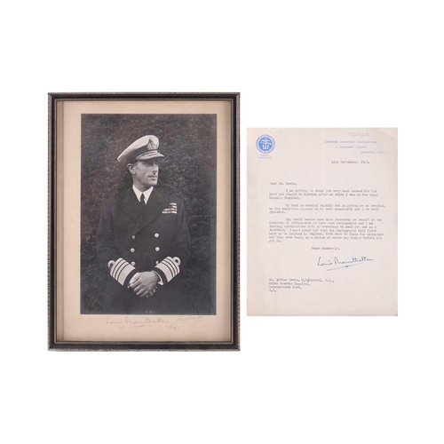 359 - A black & white portrait of Louis Mountbatten by Cecil Beaton, in naval uniform, 3/4 length, signed ... 