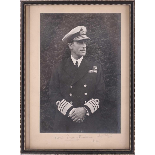 359 - A black & white portrait of Louis Mountbatten by Cecil Beaton, in naval uniform, 3/4 length, signed ... 