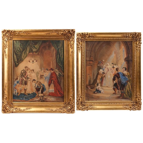 40 - Follower of Thomas Stothard (1755-1834), Charity and Loyalty, watercolour, a pair, 95 cm x 78 cm and... 