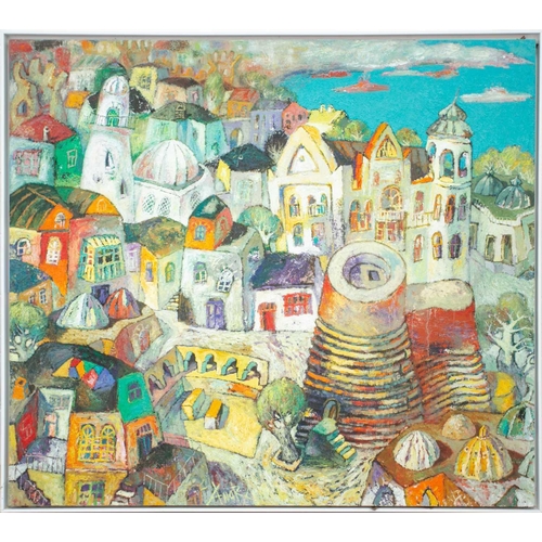 42 - Anar Huseynzade (b.1981) Azerbaijan, 'Baki Nagili', abstract townscape, oil on canvas, signed and da... 