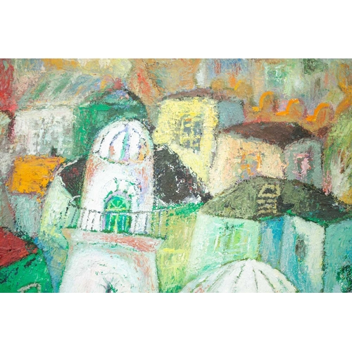 42 - Anar Huseynzade (b.1981) Azerbaijan, 'Baki Nagili', abstract townscape, oil on canvas, signed and da... 