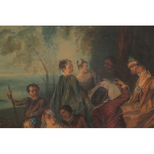 45 - Manner of Jean-Antoine Watteau (1684-1721), The Picnic, watercolour, bearing a signature and dated 1... 