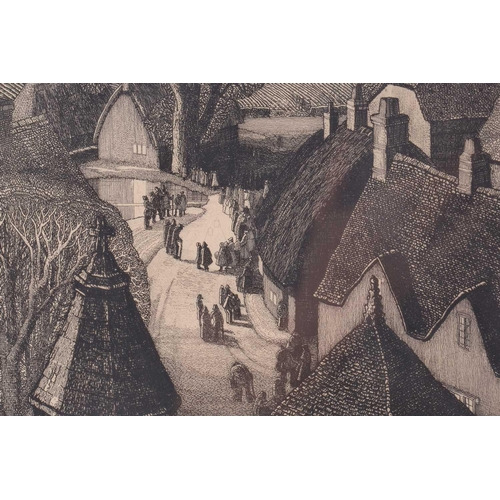 57 - † Robin Tanner (1904-1988), 'Wiltshire Village,' etching, 32.5 cm x 16.5 cm with margins, together w... 