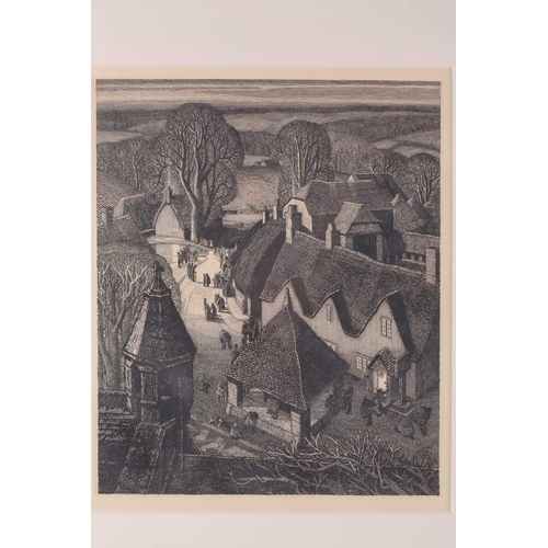 57 - † Robin Tanner (1904-1988), 'Wiltshire Village,' etching, 32.5 cm x 16.5 cm with margins, together w... 