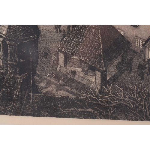 57 - † Robin Tanner (1904-1988), 'Wiltshire Village,' etching, 32.5 cm x 16.5 cm with margins, together w... 