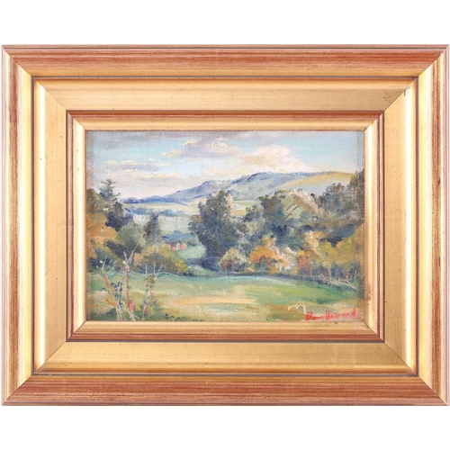 8 - † Hermione Hammond (1910-2005), 'South Downs', oil on canvas, signed lower right ,15.5 cm x 21.5 cm ... 