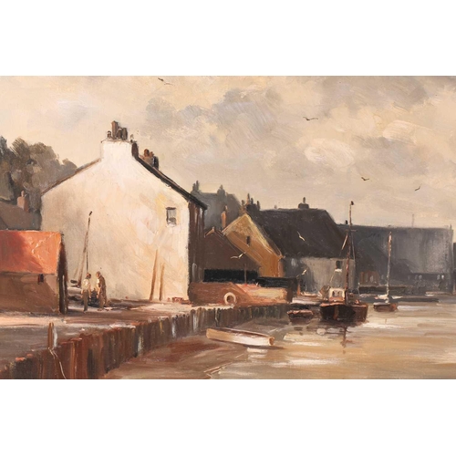 9 - † Marcus Ford (1914-1989), coastal townscape, probably Norfolk, oil on canvas, signed to lower left ... 