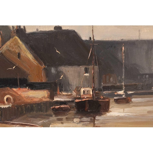 9 - † Marcus Ford (1914-1989), coastal townscape, probably Norfolk, oil on canvas, signed to lower left ... 