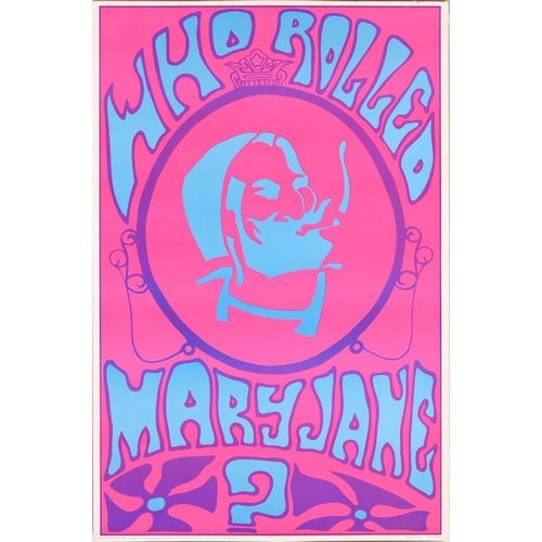 94 - 'Who Rolled Mary Jane', two original 1969 psychedelic marijuana-themed black light posters, printed ... 