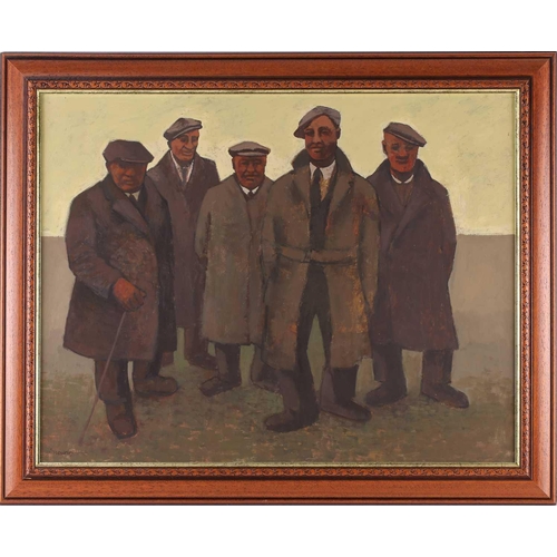 1 - † Aneurin M Jones (1930-2017) Welsh, a group of farmers at a sale, oil on panel, signed to lower lef... 