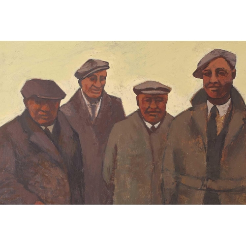 1 - † Aneurin M Jones (1930-2017) Welsh, a group of farmers at a sale, oil on panel, signed to lower lef... 