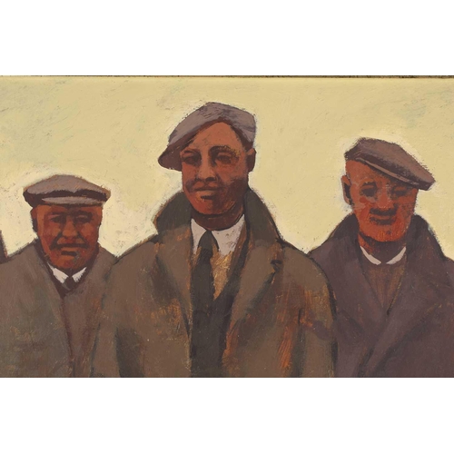 1 - † Aneurin M Jones (1930-2017) Welsh, a group of farmers at a sale, oil on panel, signed to lower lef... 