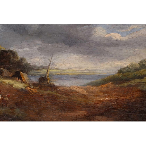 10 - Follower of John Constable, landscape, 19th century oil on panel, 11.5 cm x 22 cm in a walnut frame.