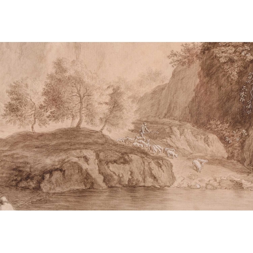 116 - A Balfour (18th / 19th century), 'Classical Landscape with Women Bathing', watercolour highlighted i... 