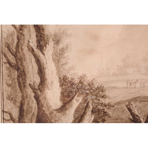 116 - A Balfour (18th / 19th century), 'Classical Landscape with Women Bathing', watercolour highlighted i... 