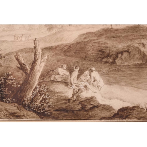 116 - A Balfour (18th / 19th century), 'Classical Landscape with Women Bathing', watercolour highlighted i... 