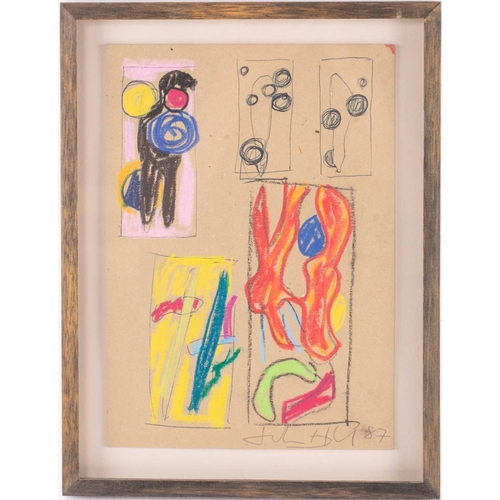 125 - † John Hoyland (1934-2011) British, abstract sketches, pastel and pen on card, signed and dated '87,... 