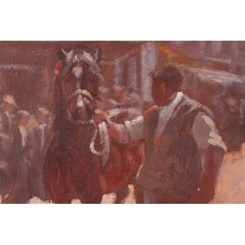 13 - † Aneurin M Jones (1930-2017), Welsh cob and handler, oil on panel, signed to lower left corner, 41.... 