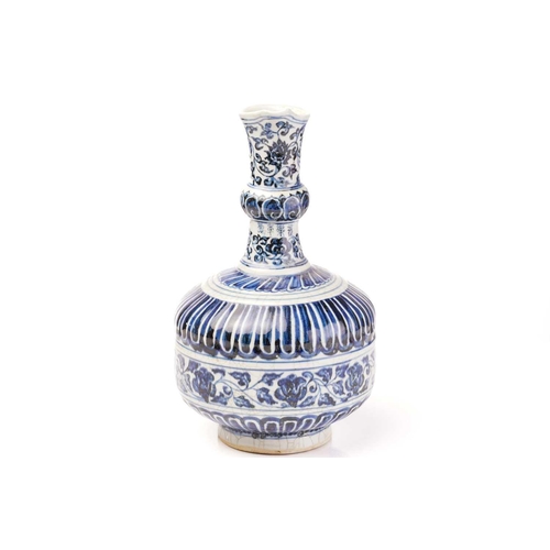 138 - A Chinese porcelain blue and white ewer, of Persian influence, painted with bands of lotus flowers a... 