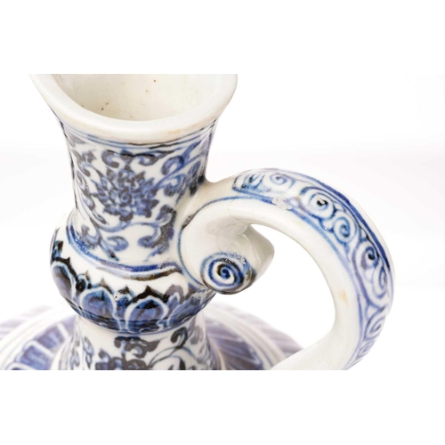 138 - A Chinese porcelain blue and white ewer, of Persian influence, painted with bands of lotus flowers a... 