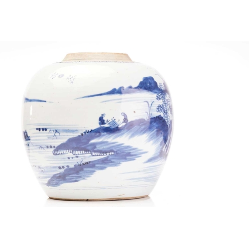 140 - A Chinese porcelain blue and white ginger jar, Qing, late 19th century, painted with a continuous la... 