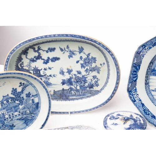 144 - A group of Chinese blue & white export porcelain, all with landscape decoration, comprising two oval... 