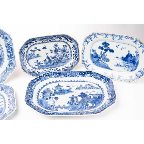 148 - A collection of Chinese export blue & white meat plates and stands, Qing, 18th century, comprising a... 