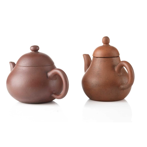 151 - Two Chinese Yixing teapots, 20th century, the smaller teapot with slightly compressed body and impre... 