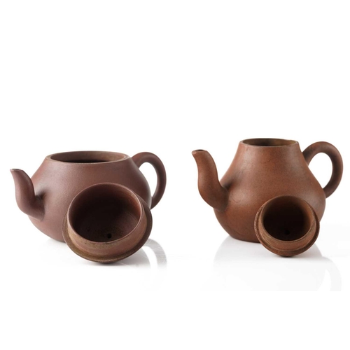 151 - Two Chinese Yixing teapots, 20th century, the smaller teapot with slightly compressed body and impre... 