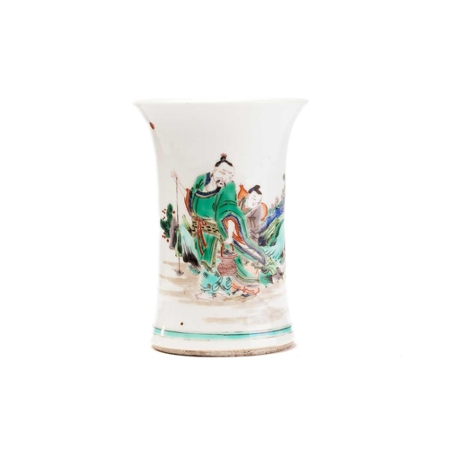 152 - A Chinese porcelain famille verte vase, of slightly waisted form with flared rim, painted with an im... 