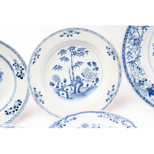 156 - A collection of Chinese export blue & white porcelain plates, Qing, 18th century, comprising a large... 