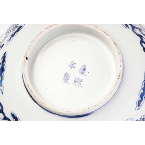 162 - A collection of Chinese blue & white porcelain, Qing, 19th century and later, comprising a dragon bo... 