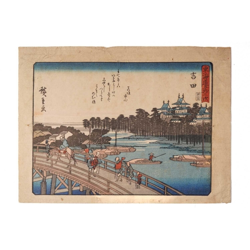 164 - A collection of Japanese woodblock prints including Nirchen in the snow on Sado Island from 