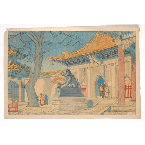 164 - A collection of Japanese woodblock prints including Nirchen in the snow on Sado Island from 