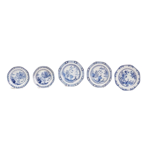 167 - A collection of Chinese blue & white export porcelain, Qing, 18th/19th century, comprising five octa... 