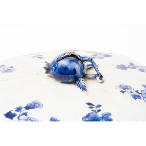 169 - A Chinese porcelain export blue & white tureen & cover, Qing, 18th century, the domed cover with app... 