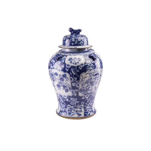 173 - A pair of large Chinese style porcelain vases and covers, the covers with stylised shi shi knops, th... 