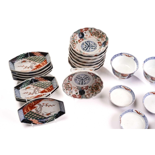 177 - A collection of Japanese Imari pattern porcelain, mostly 19th century, comprising nine boat shape si... 