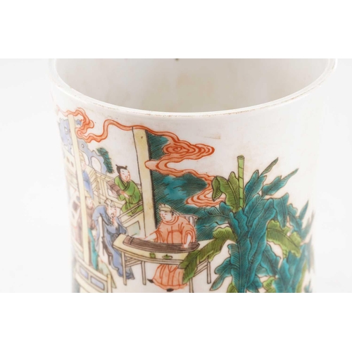 181 - A Chinese porcelain famille verte bitong, of waisted cylindrical form,painted with numerous scholars... 