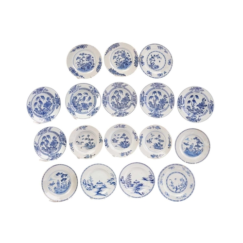 185 - A set of six Chinese export blue & white soup bowls, Qing, 18th century, painted with a pine tree an... 