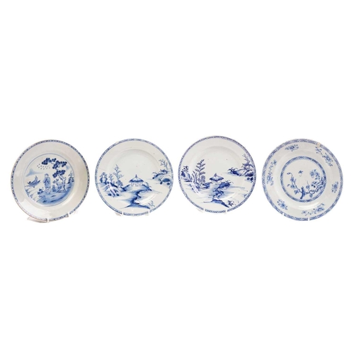 185 - A set of six Chinese export blue & white soup bowls, Qing, 18th century, painted with a pine tree an... 