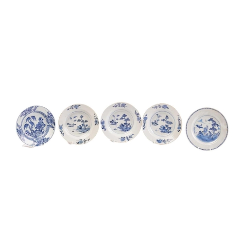 185 - A set of six Chinese export blue & white soup bowls, Qing, 18th century, painted with a pine tree an... 