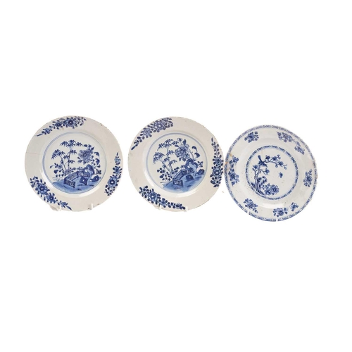 185 - A set of six Chinese export blue & white soup bowls, Qing, 18th century, painted with a pine tree an... 