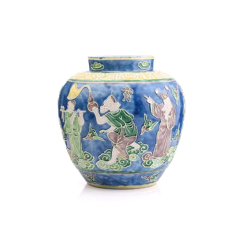 192 - An unusual Chinese porcelain jar, 20th century, with tubelined style decoration, the neck with small... 