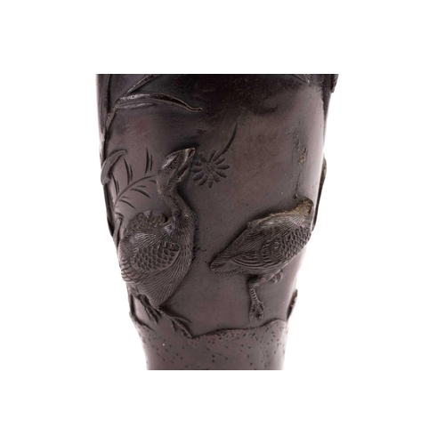 198 - A Japanese patinated bronze meiping vase, early 20th century Meiji/Taisho period, bearing a religiou... 