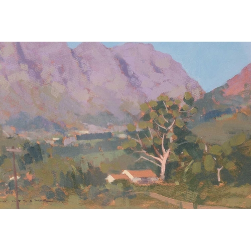 20 - † John Webster (1932-2020), 'From La Couronne, Franschoek', signed, oil on board, Tryon Gallery labe... 