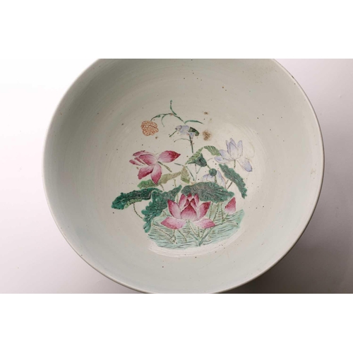 216 - A large Chinese porcelain bowl, early 20th century, the interior painted with lotus flowers, pods an... 