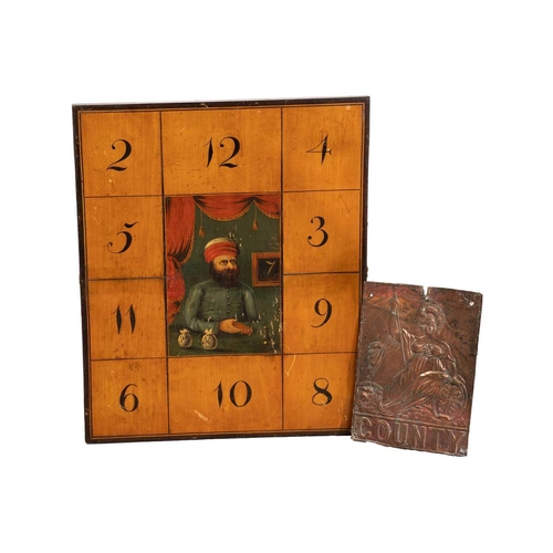 226 - A 19th century inlaid games board, with chess to one side and another board game on the other with p... 